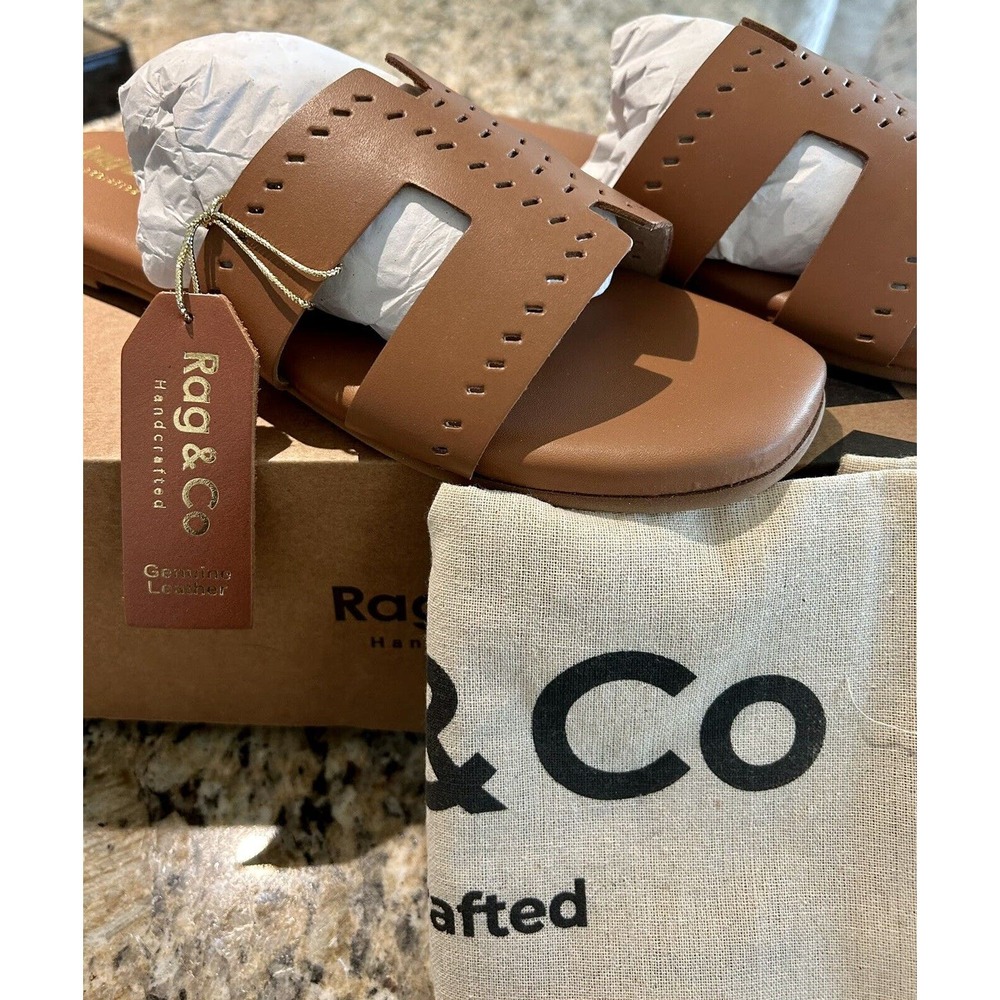 Rag & Co Sandal IVANKA Tan Brown Slide Leather Size 9 New In Box W/‎ Dust Bag